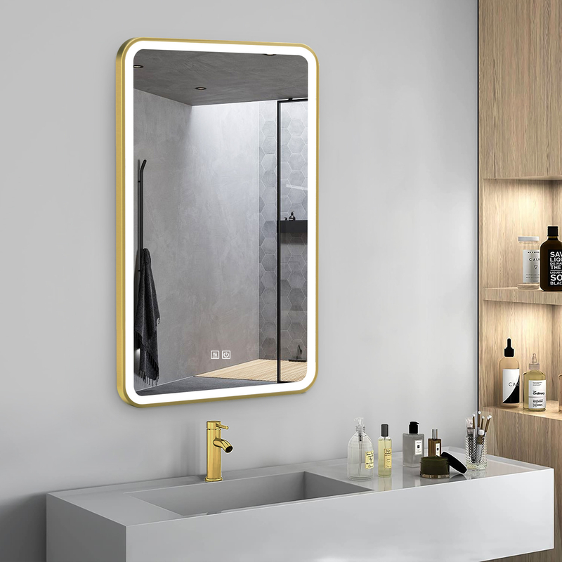 LED Rectangle SS201 Stainless Steel Frame Brushed Gold 4mm Copper Free Mirror