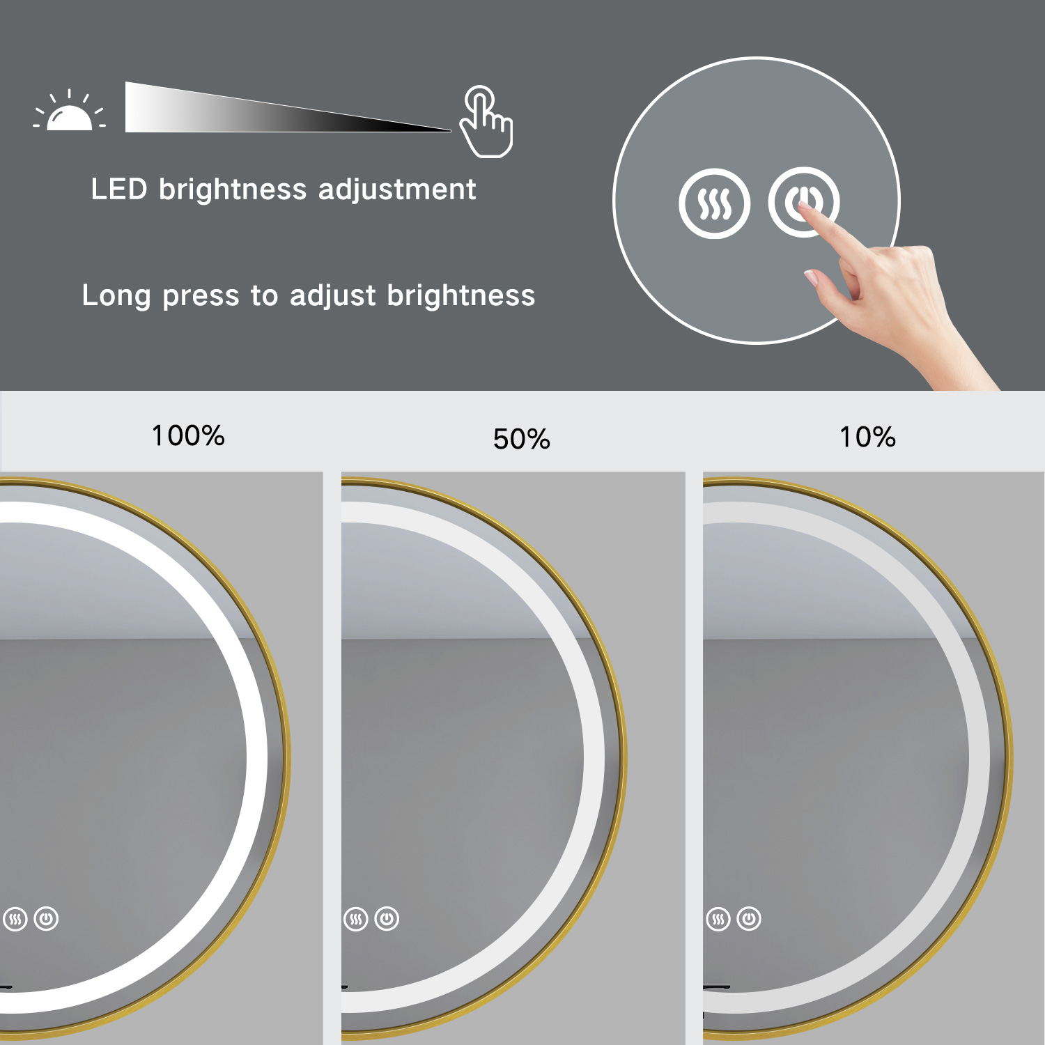 LED Round SS201 Stainless Steel Frame 5mm Copper Free Mirror